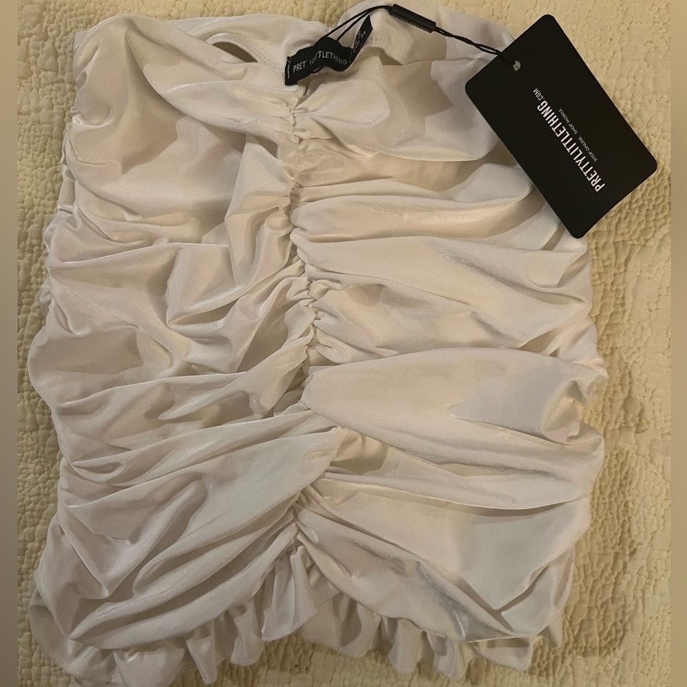 PrettyLittleThing ruched white mini skirt🪩